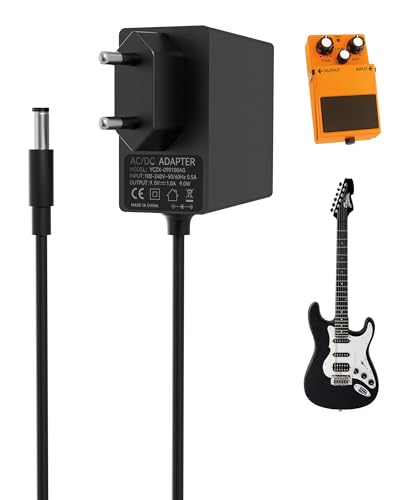9V 1A Gitarre Pedal Netzteil Adapter, RENGOGA Netzadapter Kompatibel mit Boss PSA-120S, BOSS Effektpedal, Roland ME-80 ME-70 GT-1 GT-100, Casio Keyboard, ZOOM, Stompbox, DC 5,5 x 2,1 mm, Mitte Negativ