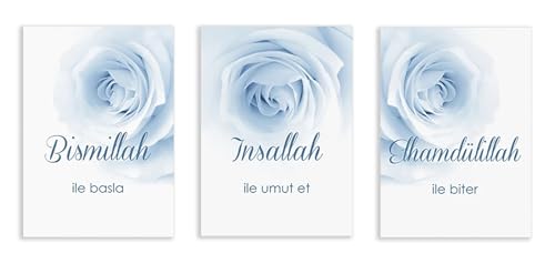 Affiches florales bleues islamiques pour revitaliser un mur de salon vide