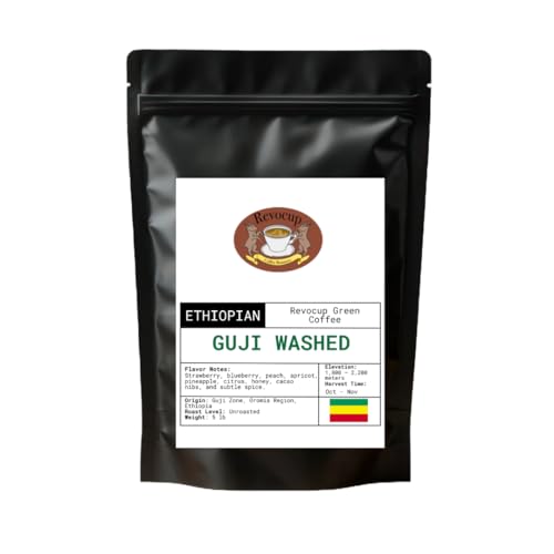 Ethiopian Guji Washed Green Coffee Beans – Unroasted Specialty Grade Heirloom Arabica | Bright, Clean &amp; Floral Profile | High-Altitude Grown | Home Roasting | 5lb/80 Ounces