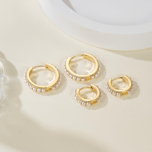 Pearl Earrings for Women 14K Gold Pearl Hoop Earrings for Women Small Gold Pearl Earrings Dainty Pearl Earrings Elegance Gold Pearl Huggie Hoop Earrings 13 MM/18 MM3
