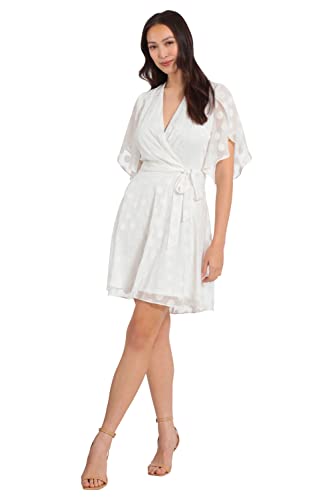 Image of London Times Women's Women's Dresses Pleat Tucks Surplice Draped Sleeve Flare Dress Guest of Occasion