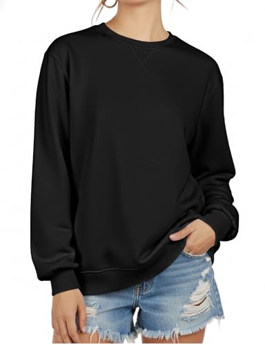 ZENUTA Sweatshirt for Women Long Sleeve Crewneck Womens Sweatshirt Pullover Long Sweatshirts for Women Tunic Top Loose Fit Black