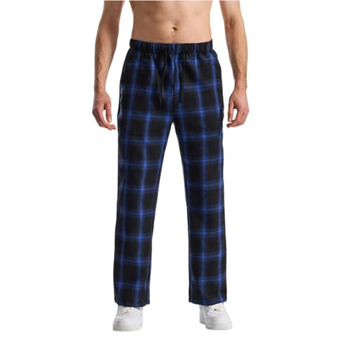 Mens Pajama Pants Set Cotton Lightweight Plaid Sleep & Lounge Pants PJ Bottoms with Pockets Drawstring Sleeping