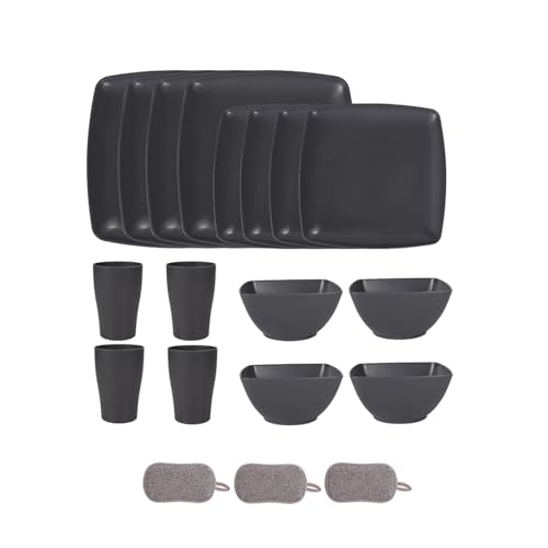 Ensemble de Carrées Vaisselle en Plastique,Réutilisables Bols Assiettes Tasses,Colorées,Incassables,Passe au Micro Ondes et Au Lave Vaisselle,Pour la maison...