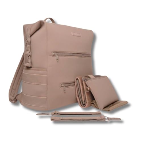 BUNSO Baby Neoprene Diaper Bag, Minimalist Backpack Diaper Bag with Pouch, Changing Pad, and Stroller Straps, Water Resistant and Lightweight Baby Girl Diaper Bag, Diaper Bag Backpack, Mauve