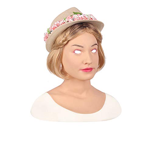 Mypersian Halloween Latex Mask Realistic Scarlet Female Woman Face Crossdressing Customes(Ivory White)