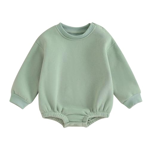 Image of Doqcey Baby Boy Girl Fleece Sweatshirt Romper Solid Color Long Sleeve Sweater Bubble Onesie Warm Fall Winter Clothes