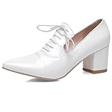  Lizoleor Elegant Cuir Verni Bloc Lacets Femme Escarpin Solid Color Cross Strap Pointu Décontractée All Season Pumps Blanc Taille 31 EU