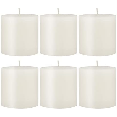 Stonebriar Tall 3 x 3 Inch 40 Hour Long Burning Unscented Wax Flat Top Pillar Candles, White, 6 Pack Cover