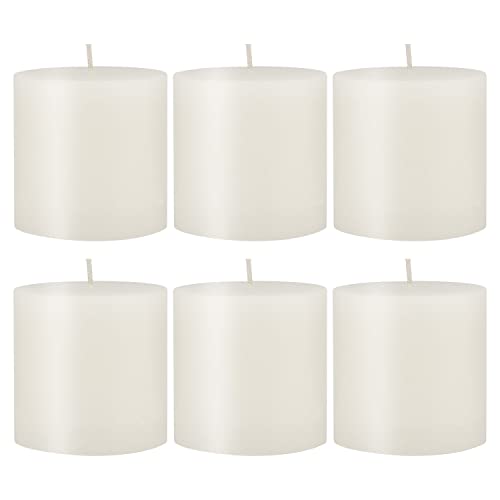 Image of Stonebriar Tall 3 x 3 Inch 40 Hour Long Burning Unscented Wax Flat Top Pillar Candles, White, 6 Pack
