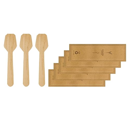 MAQA 100 pz Cucchiaini per gelato e dolci in legno, palette gelato imbustate singolarmente, cucchiaini per finger food