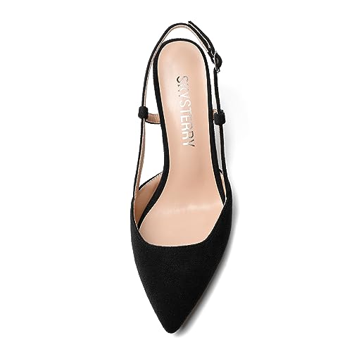 SKYSTERRY Womens Dress Suede Buckle Pointed Toe Slingback Dating Spool High Heel Pumps Shoes 3.3 Inch3
