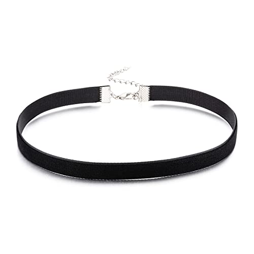 AnotherKiss Classic Black Velvet Choker Necklace for Women - Ultra Comfortable Stretch Velvet Ribbon, Halloween Birthday Party Decorations, Gothic Jewelry Cosplay, Thin 3/8 inch (1cm) - Main Image