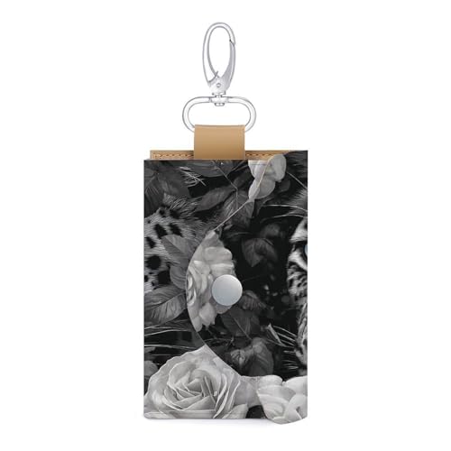 Leopard Blue Eyes Key Holder Bag PU Leather ID Card Holder Keychains Case Cover for Men Women