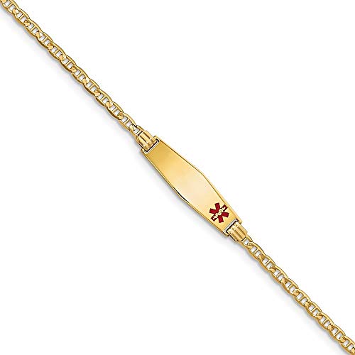 8.5Mm 14K Engravable Gold Medical Soft Diamond Shape Red Enamel Nautical Ship Mariner Anchor Id Bracelet 7 Inch Jewelry Gifts For Women #TOP25