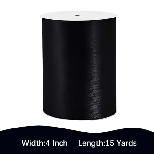Image of Black Satin Ribbon 4 inch X 15 Yards Polyester Ribbon for Gift Wrapping Very Suitable for Weddings Party Hair Bow Invitation Decorations and More