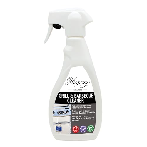 Hagerty Grill & Barbecue Reiniger I BBQ Grillreiniger und Fettlöser I Schnelle Entfernung von verbrannten Rückständen auf Stahl Edelstahl Gusseisen und Emaille Oberflächen I Biologisch abbaubar 500ml