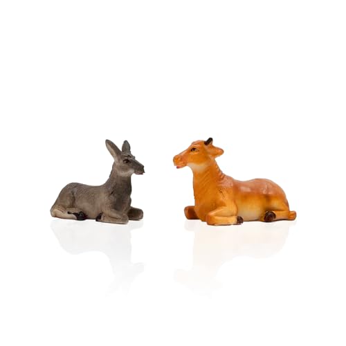 Presepe completo con bue e asinello, aggiunge un tocco tradizionale e autentico alle tue decorazioni natalizie, catturando lo spirito del Natale classico.