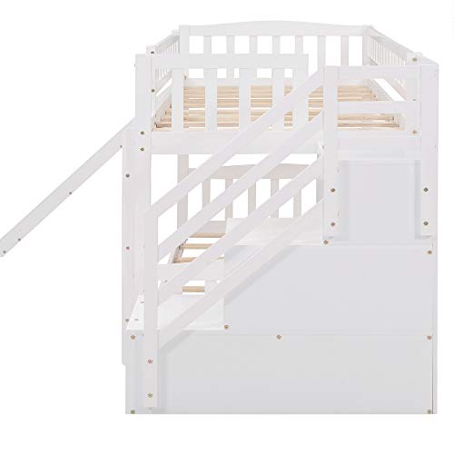 Twin Over Twin Bunk Bed With 2 Drawers, Stairway,Slide And Ladder - Bunk Bed For Family, Teens,No Box Spring Needed #TOP5