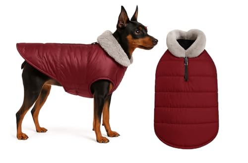 Image of The Pets Company Dog Winter Coat Jacket, Clothes, Windproof, Waterproof, Light Weight, Washable, Ultra Warm Thick Fleece Lined Dog Vest for Cold Weather Protection, (Maroon, X - Small - 12 Inch)