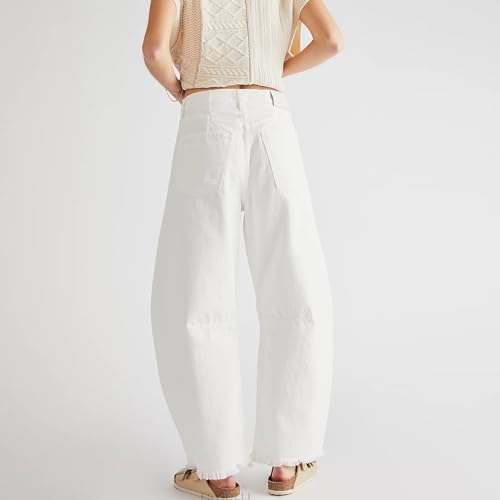 Mid Rise Barrel Jeans for Women Wide Leg Mid Waist Cropped Denim Pants Women's Loose Y2k Baggy Boyfriend Jeans with Pockets2