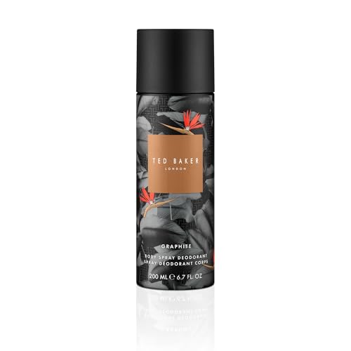 Ted Baker Fusion Graphite Mens Body Spray Deodorant Aromatic Woody Fragrance with Bergamot & Cedarwood Odour Protection & Long Lasting Freshness Vegan 200ml