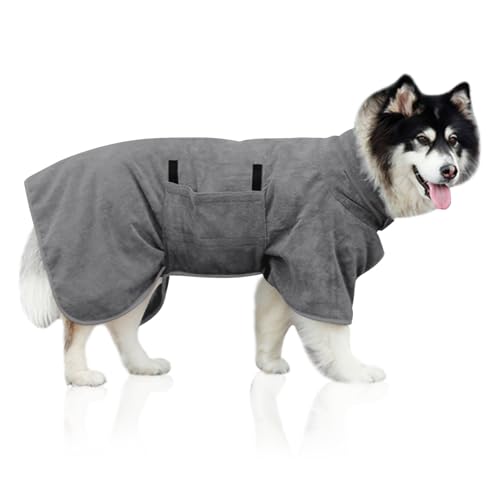 YIZWINS Albornoz de microfibra para perros, toalla extra absorbente con cierre de velcro para perros pequeños y gatos de tamaño mediano (gris, M)