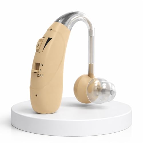 Image of Rechargeable Digital BTE Hearing Aid for Old Age with Type-C Charging for Severe to Profound Hearing Loss - Volume Control | Noise Reduction | Comfort Fit for Adults & Seniors (6 Month Warranty) (Beige, For Single Ear)