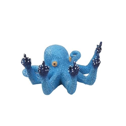 Estatua decorativa pulpo azul gesto dedo medio