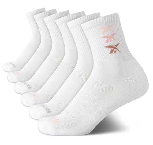 Reebok Women's Socks - Cushion High Quarter Cut Socks (6 Pack), Size Shoe Size 4-10, White