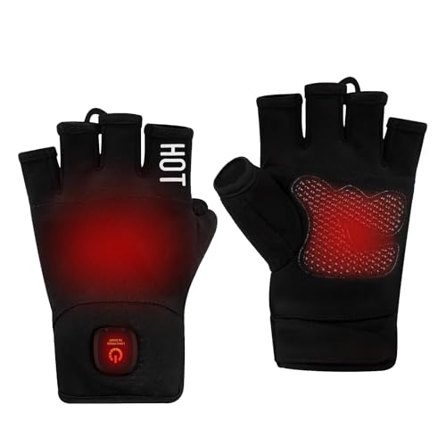 Luvas de aquecimento para homens e mulheres, USB recarregável, luva de aquecimento, 3,7 V, 3000 mAh, 2 temperaturas ajustáveis, luvas de aquecimento antiderrapantes sem dedos para motocicleta