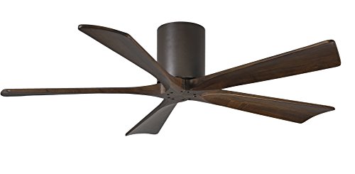 Matthews IR5H-TB-WA-52 Irene Indoor/Outdoor Damp Rated 52" Hugger Ceiling Fan with Remote & Wall Control, Silent DC Motor, 5 Walnut Solid Wood Blades, Textured Bronze