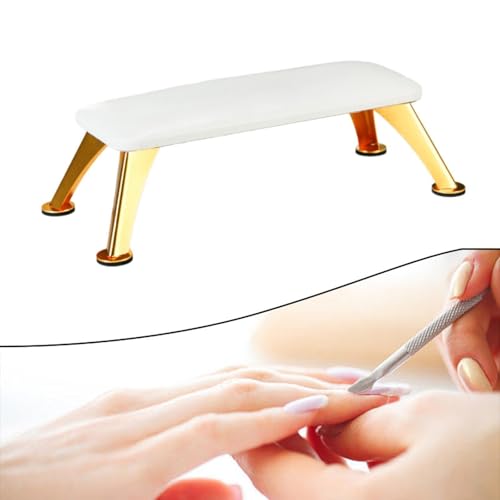Harilla Hand Rest for Nails Professional Manicure Tool PU Leather Nail Arm Rest Non Slip Nail Table Mat Nail Pillow Cushion Nail Desk Manicure Hand Rest for Women Nails white with gold leg - Image 4