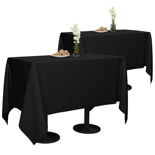 Winwingo 60x120 Table Cloth - 2 Pack Rectangular Black Washable Stain and Wrinkle Resistant Polyester Table Cover for Dining Tables, Various Parties and Camping (Black)