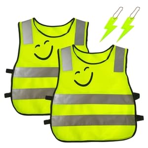 2 Odblaskowe Kamizelki dla Dzieci, 2 Odblaskowe Tagi, Kamizelka Odblaskowa, Ochrona w Nocy, Zielony, 42*47cm