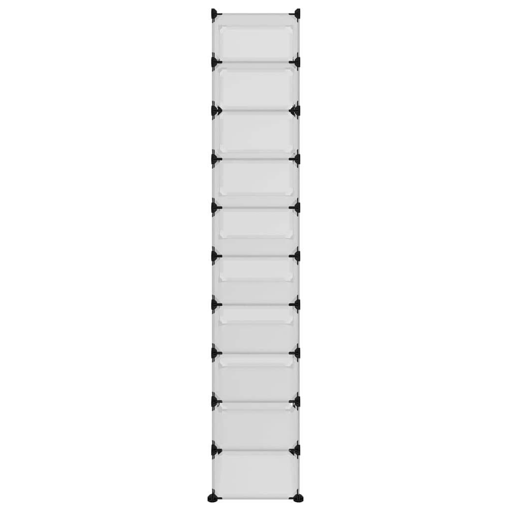 Schuhregal Transparent aus PP mit Stahlrahmen 44x32x174 cm, schmales schuhregal als Aufbewahrungssystem, stapelbar für Sneaker Stiefel im Flur