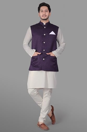 Image of XEPON Men's Jacquard Ethnic Wear Kurta Pajama With Stylish Long Jacket Set
