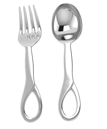925 sterling silver baby spoon and fork set  non-toxic silverware for baby feeding beautiful keepsake gifts christening gifts personalized baby spoon feeding set for newborns - 4 inch