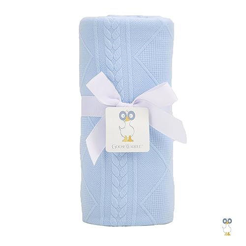 Image of GooseWaddle Luxury Knit Baby Blanket (30 inchx40 inch), Premium Comfort from Ultra Soft Fabrics That Get Softer with Use, Perfect for Any Infant Nursery, Boy or Girl, Machine Washable (Blue)