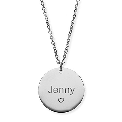 Preisvergleich Produktbild URBANHELDEN - Damen-Kette mit Wunschgravur Anhänger - Personalisierte Namenskette Amulett aus Edelstahl mit eingraviertem Herz - Big Silber G2