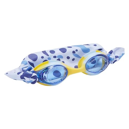 tsdjy Cool Yellow blue Tie Dye Swim Goggles，Summer Fashion Anti Fog Uv Swim Goggles with Fabric Strap,Gifts Ideas for Kids，Teens，Girl，Boy,Toddler with Headband