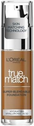 L'Oreal Paris True Match Liquid Foundation, Skincare Infused with Hyaluronic Acid, SPF 17, Available in 40 Shades, 8N Cappuccino, 30 ml
