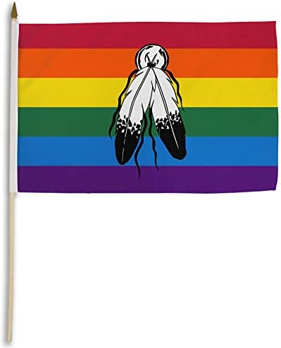 Wholesale Lot of 3 Two Spirit Rainbow Pride LGBTQIA 12x18 12"x18" Polyester Stick Flag On 24" Wooden Staff image 2