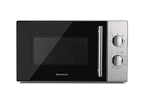 Taurus Luxus Grill - Microondas, 20L, 700W, grill 1000W, 5 niveles, función descongelar, revestimiento Shiny&Clean, temporizador 35 min, elevador para grill, 440 x 360 x 259 mm, acero inoxidable