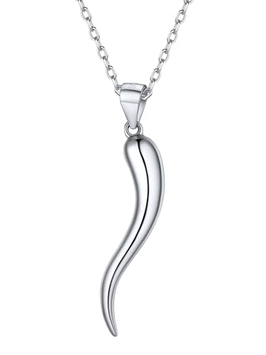 U7 Italian Horn Necklace for Men Women,Stainless Steel/Black/Gold Horn Necklace,Lucky Amulet Cornicello Pendant