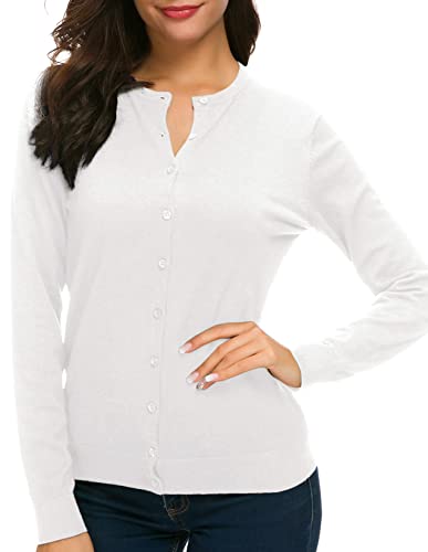 Urban CoCo Women's Long Sleeve Crew Neck Button Down Knit Cardigan Sweater4