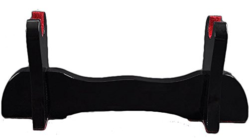 Handmade Sword - Black Wood Single Tier Table Stand for Tanto Sword, Piano Lacquered, Red Felt Padded, Tanto Sword Table Display Holder