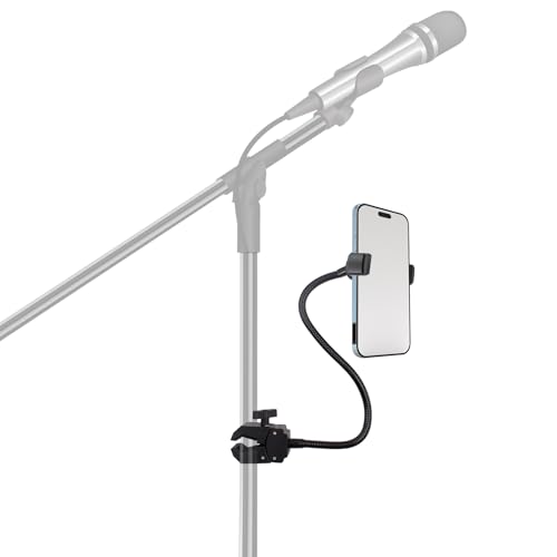 Support Téléphone pour Micro avec Bras Flexible Gooseneck Support de Lit Réglable 360° Compatible iPhone & Samsung Galaxy pour Enregistrement Vidéo &...