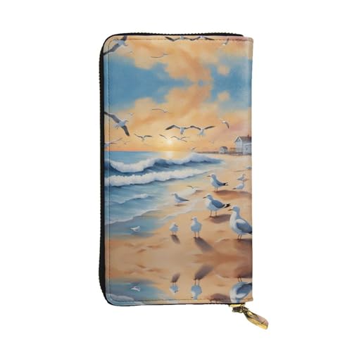 Cartera de piel con gaviotas para diario y viajes organizados