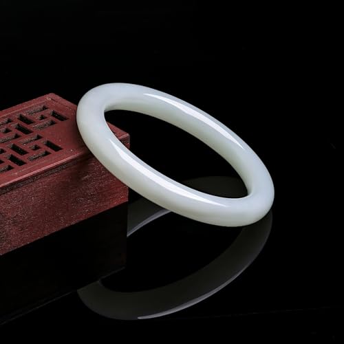 Natural Jade Bracelet Nephrite White Jade Bangle Round Feng Shui Gemstone Dainty Jewelry Hetian Jade Bangle Bracelet for Women Mom Daughter Size 54(170)-60(230) Y1012559-Y10125603